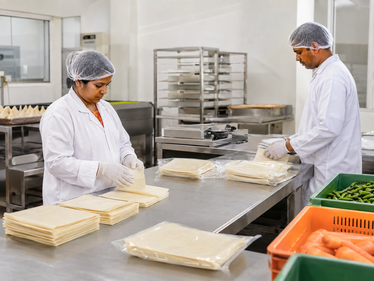 Hygienic samosa sheet preparation and packaging facility